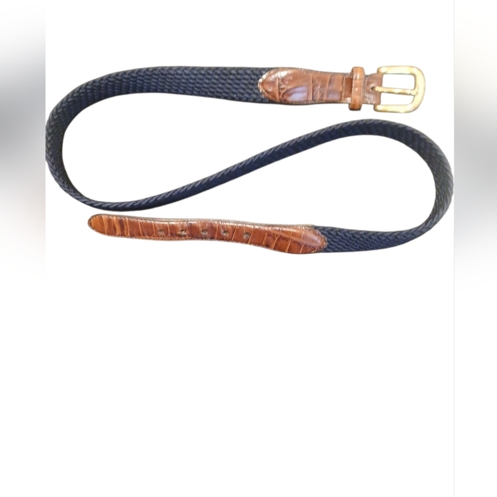 Brighton -Mens Croco Tab Taper Elastic Cord Belt 40" Navy Blue - Picture 5 of 7